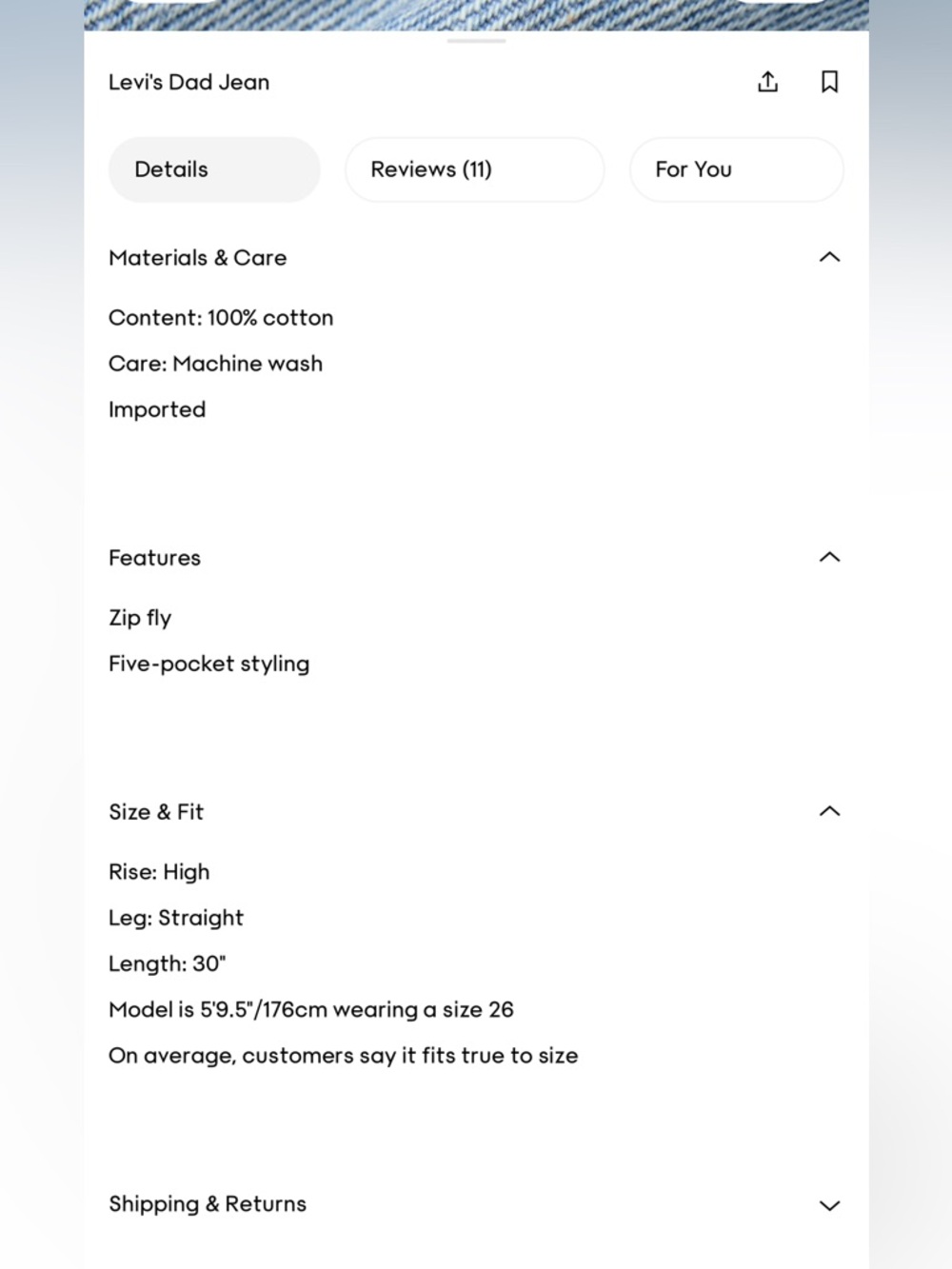 NMT. Levi's Light Blue Dad Jeans - Classic Straight Fit - Picture 4 of 6